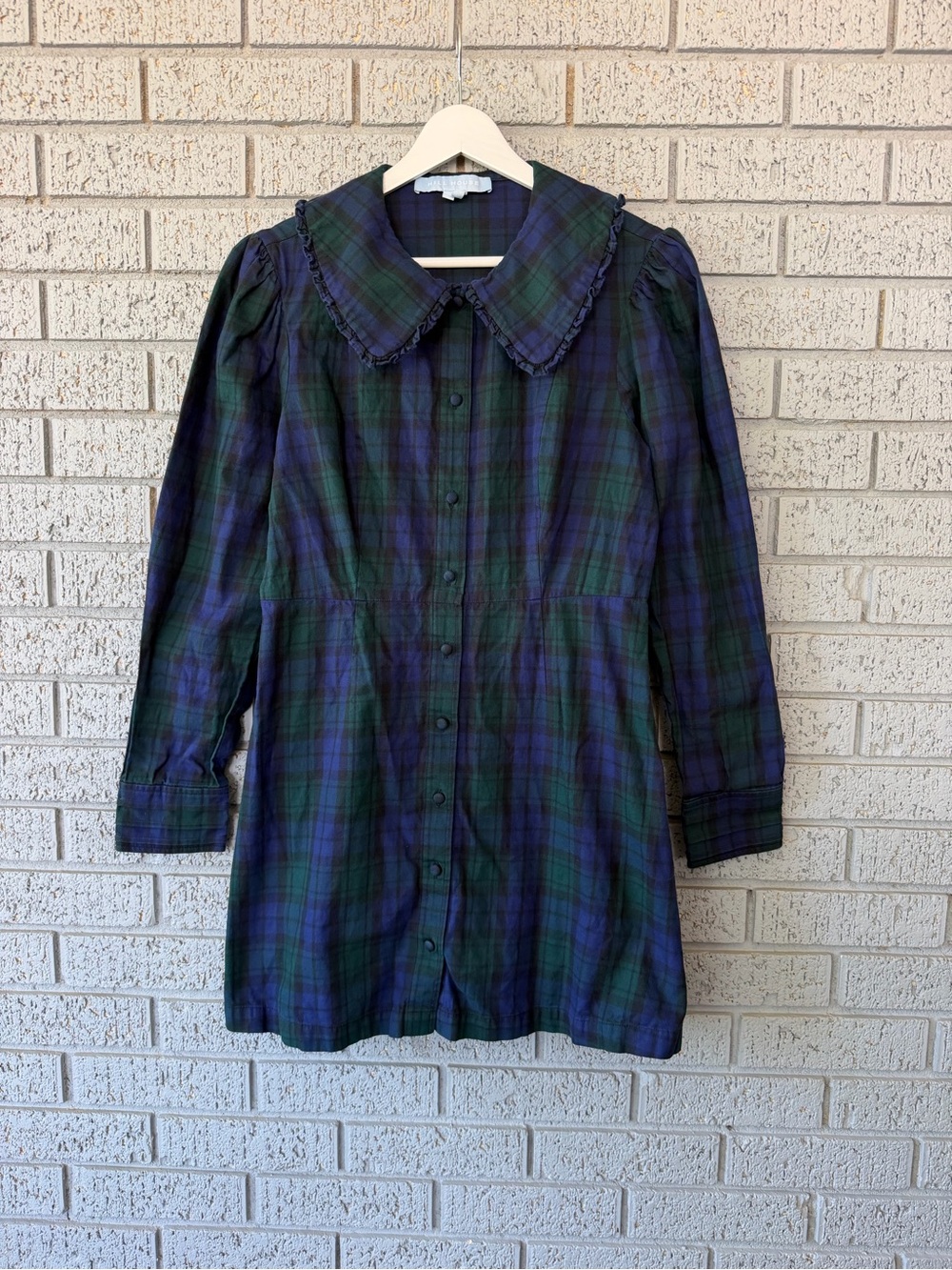 Hill House The Hazel Dress Blackwatch Tartan Plaid Cotton Ruffle Mini Medium - Picture 5 of 8